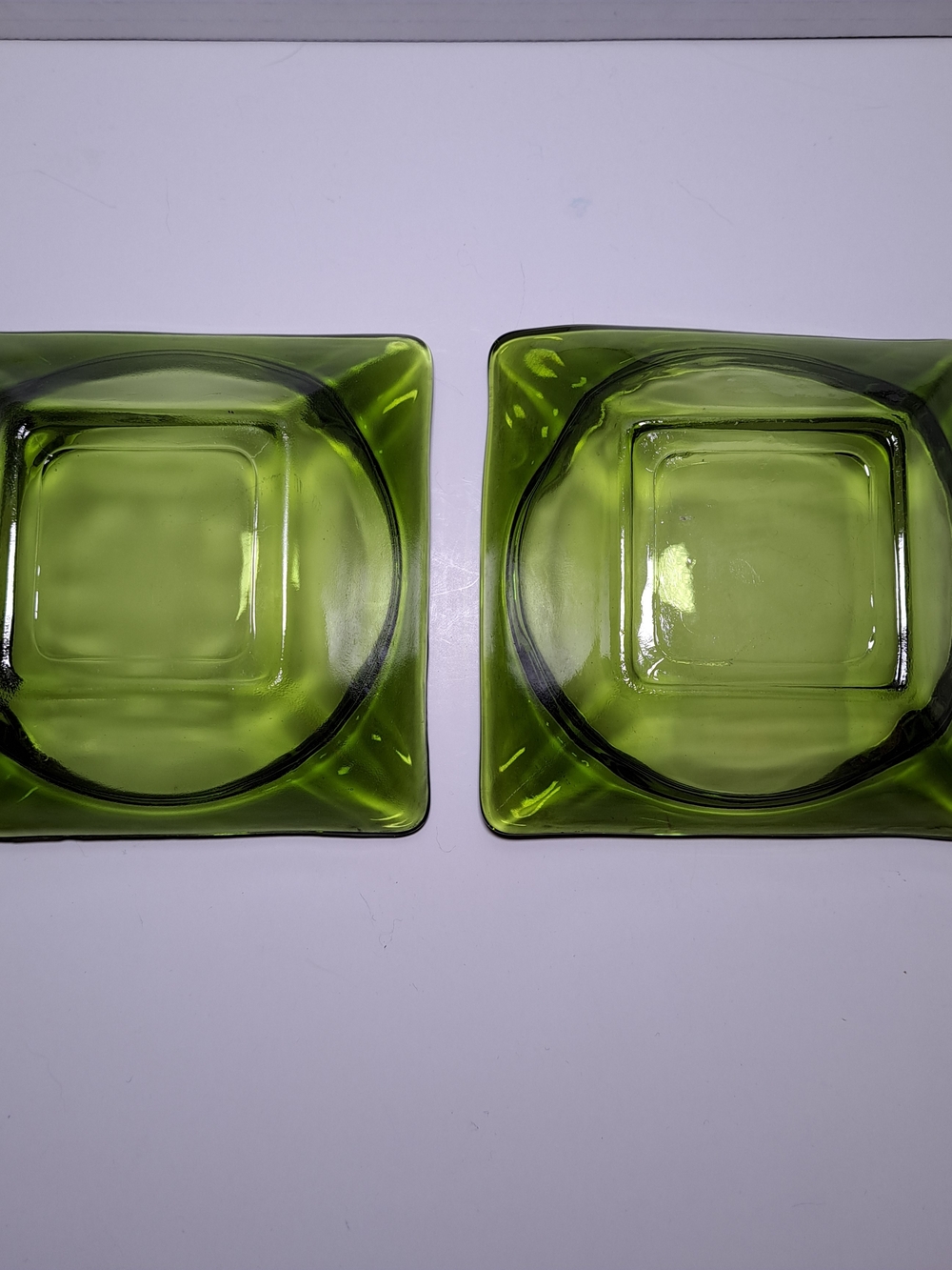 Vintage Anchor Hocking Forest Green Square Ashtrays - Set of 2, 4 1/2" x 4 1/2" - Picture 2 of 2